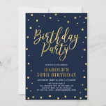 Modern Gold & Navy Adult 50th Birthday Party Invitation<br><div class="desc">Celebrate your special day with this stylish modern birthday party invitation template. This design features chic confetti & typography with a gold texture.</div>