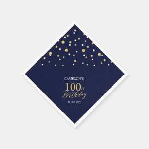 Modern Gold & Navy Blue 100th Birthday Party Napkins