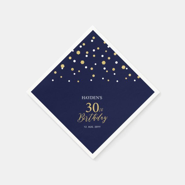 Modern Gold & Navy Blue 30th Birthday Party Napkins (Corner)