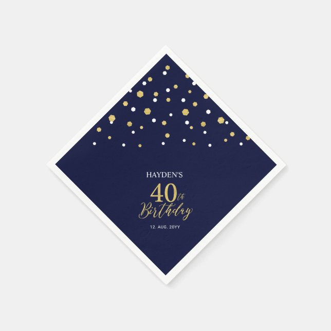 Modern Gold & Navy Blue 40th Birthday Party Napkins (Corner)