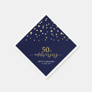 Modern Gold & Navy Blue 50th Anniversary Party Napkins