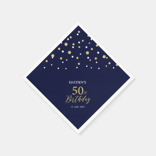 Modern Gold & Navy Blue 50th Birthday Party Napkins