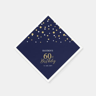 Modern Gold & Navy Blue 60th Birthday Party Napkins