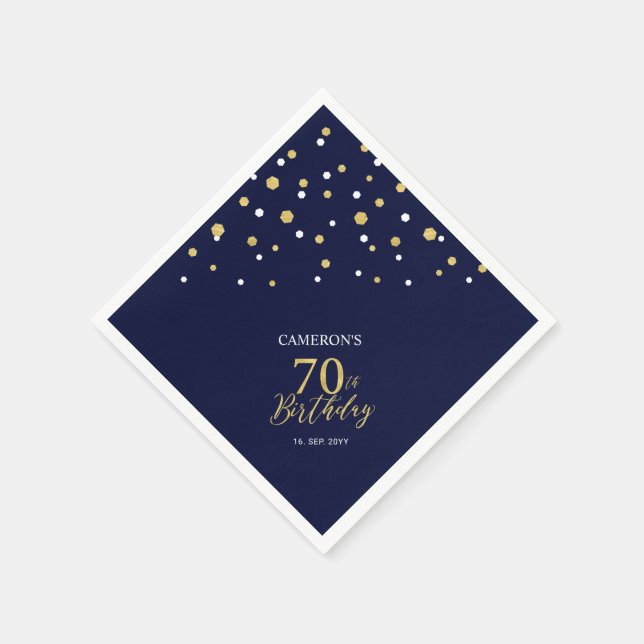 Modern Gold & Navy Blue 70th Birthday Party Napkins (Corner)