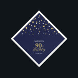 Modern Gold & Navy Blue 90th Birthday Party Napkins<br><div class="desc">This personalized paper napkin will add stylish detail to your special day. This design features modern gold & navy blue hexagon confetti with custom text. Perfect for a modern gold theme 90th birthday party. Matching invitations and party supplies are available in my shop BaraBomDesign.</div>