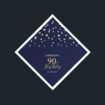 Modern Gold & Navy Blue 90th Birthday Party Napkins<br><div class="desc">This personalized paper napkin will add stylish detail to your special day. This design features modern gold & navy blue hexagon confetti with custom text. Perfect for a modern gold theme 90th birthday party. Matching invitations and party supplies are available in my shop BaraBomDesign.</div>