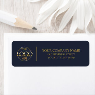 Modern Gold Navy Blue Business Logo Return Address Label