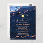 Modern Gold Navy Blue Graduation Party Invitation Postcard (Front/Back)