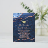 Modern Gold Navy Blue Graduation Party Invitation Postcard (Standing Front)