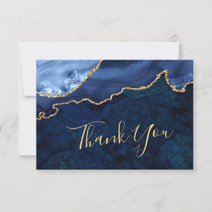 Modern Gold Navy Blue Marble Agate Thank You Card