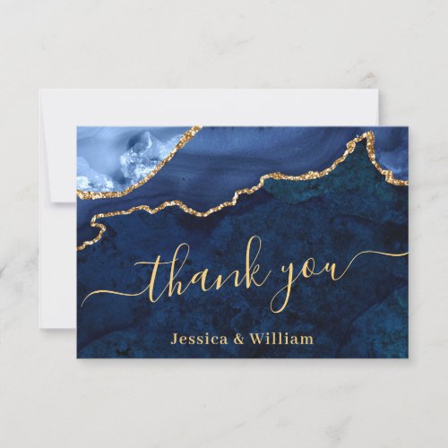 Modern Gold Navy Blue Marble Agate Thank You Card