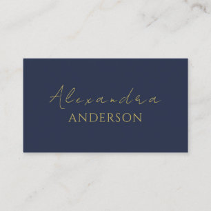 Modern Gold Navy Blue Minimalist Script Business Card