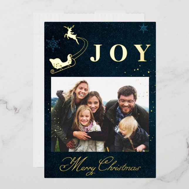 Modern Gold Navy Blue Sky Photo Family Christmas Foil Holiday Card (Envelope)