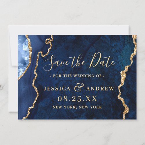 Modern Gold Navy Blue Wedding Save the Date