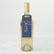 Modern Gold & Navy Brush Lettering Cheers Party Bottle Hanger Tag