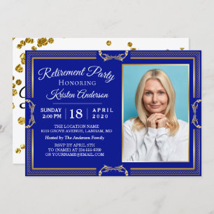 Modern Gold Navy Photo Retirement Party Invitation