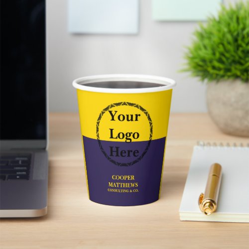 Modern Gold  Navy Professional Business Logo Paper Cups