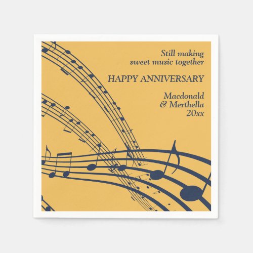 Modern Gold Navy SWEET MUSIC Happy Anniversary Napkins