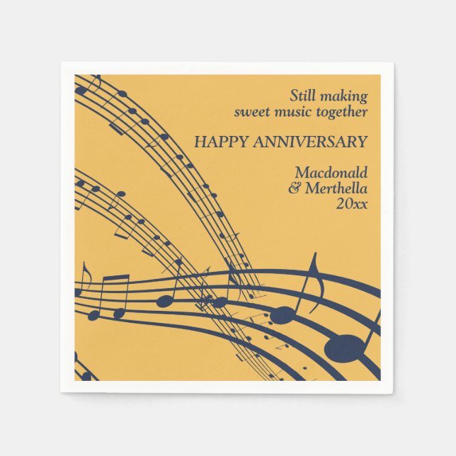 Modern Gold Navy SWEET MUSIC Happy Anniversary Napkins (Front)