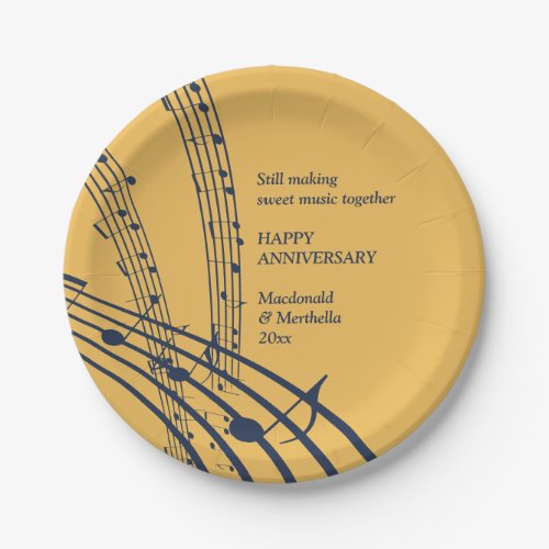 Modern Gold Navy SWEET MUSIC Happy Anniversary Paper Plates
