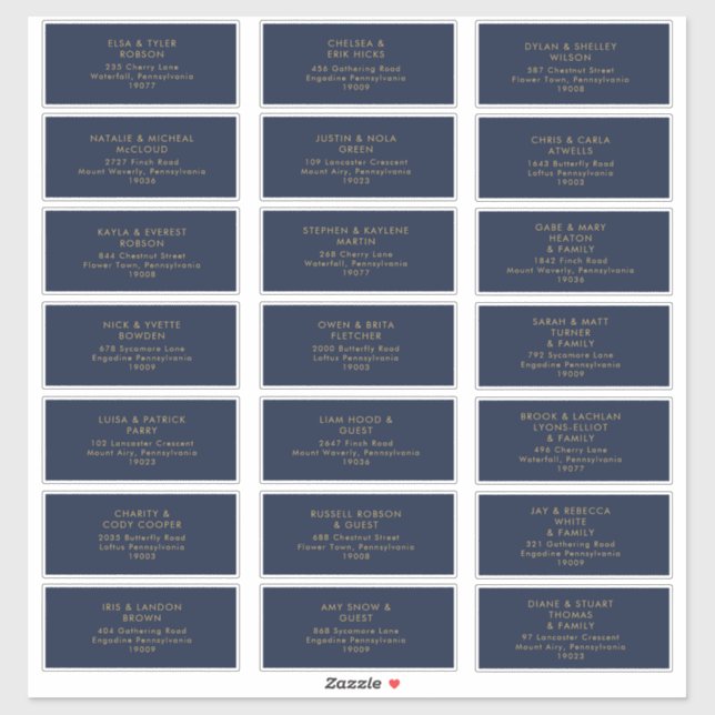 Modern Gold | Navy Wedding Guest Address Sticker (Sheet)