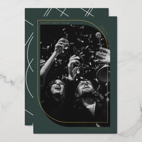 Modern gold new year overlay photo chic green foil holiday card