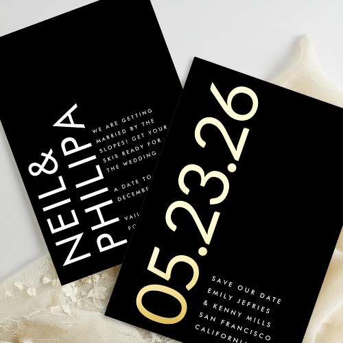 Modern Gold Non_Photo Bold DATE Save Our Date Foil Invitation