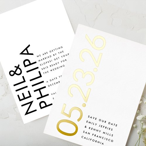 Modern Gold Non_Photo Bold DATE Save The Date Foil Invitation