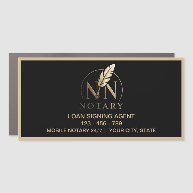 Modern Gold Notary Loan Signing Agent Personalized Car Magnet (Front)