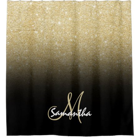 Modern Gold Ombre Black Color Block Personalized Shower Curtain