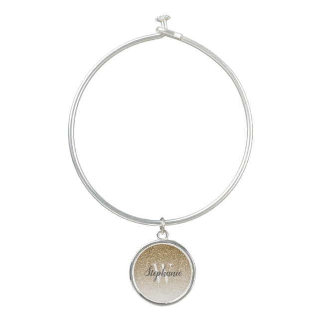 Modern Gold Ombre Faux Glitter Monogram Bangle Bracelet (Front)