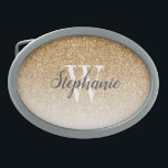 Modern Gold Ombre Faux Glitter Monogram Belt Buckle<br><div class="desc">This chic belt buckle features a gold ombre faux glitter background. Customize it with your initial in white serif font and your name in dark gray handwriting-style brush script.</div>