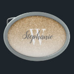 Modern Gold Ombre Faux Glitter Monogram Belt Buckle<br><div class="desc">This chic belt buckle features a gold ombre faux glitter background. Customize it with your initial in white serif font and your name in dark gray handwriting-style brush script.</div>