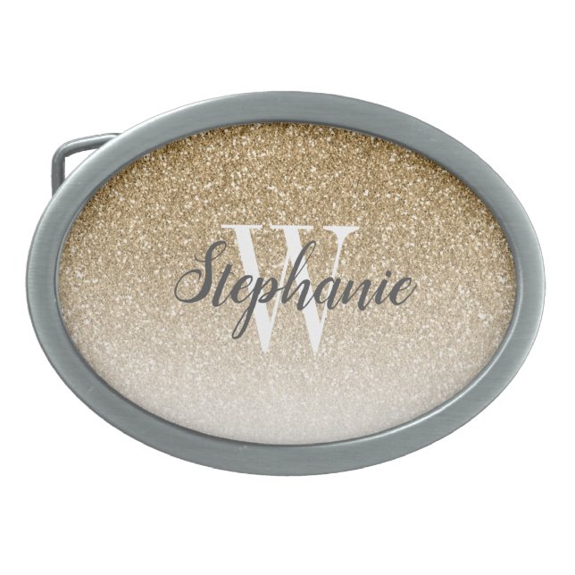 Modern Gold Ombre Faux Glitter Monogram Belt Buckle (Front)