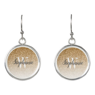 Modern Gold Ombre Faux Glitter Monogram Earrings
