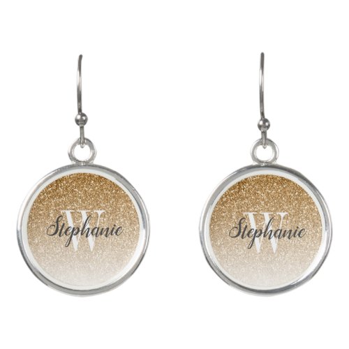 Modern Gold Ombre Faux Glitter Monogram Earrings