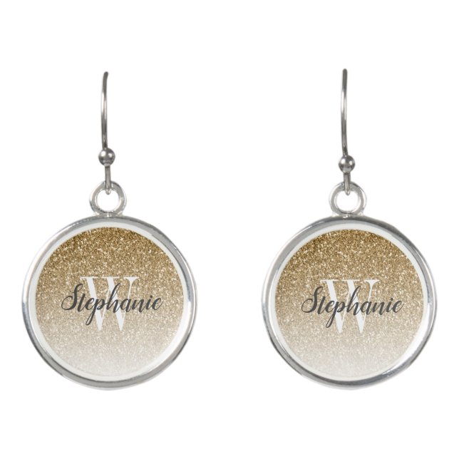 Modern Gold Ombre Faux Glitter Monogram Earrings (Front)