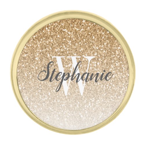 Modern Gold Ombre Faux Glitter Monogram Gold Finish Lapel Pin