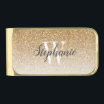 Modern Gold Ombre Faux Glitter Monogram Gold Finish Money Clip<br><div class="desc">This chic money clip features a gold ombre faux glitter background. Customize it with your initial in white serif font and your name in dark gray handwriting-style brush script.</div>
