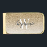 Modern Gold Ombre Faux Glitter Monogram Gold Finish Money Clip<br><div class="desc">This chic money clip features a gold ombre faux glitter background. Customize it with your initial in white serif font and your name in dark gray handwriting-style brush script.</div>
