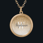 Modern Gold Ombre Faux Glitter Monogram Gold Plated Necklace<br><div class="desc">This chic necklace features a gold ombre faux glitter background. Customize it with your initial in white serif font and your name in dark gray handwriting-style brush script.</div>