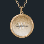 Modern Gold Ombre Faux Glitter Monogram Gold Plated Necklace<br><div class="desc">This chic necklace features a gold ombre faux glitter background. Customize it with your initial in white serif font and your name in dark gray handwriting-style brush script.</div>