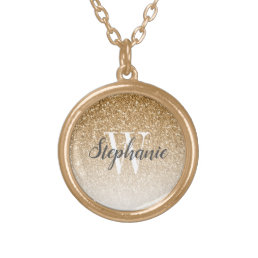 Modern Gold Ombre Faux Glitter Monogram Gold Plated Necklace