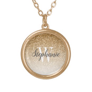 Modern Gold Ombre Faux Glitter Monogram Gold Plated Necklace by ovenbirddesigns at Zazzle