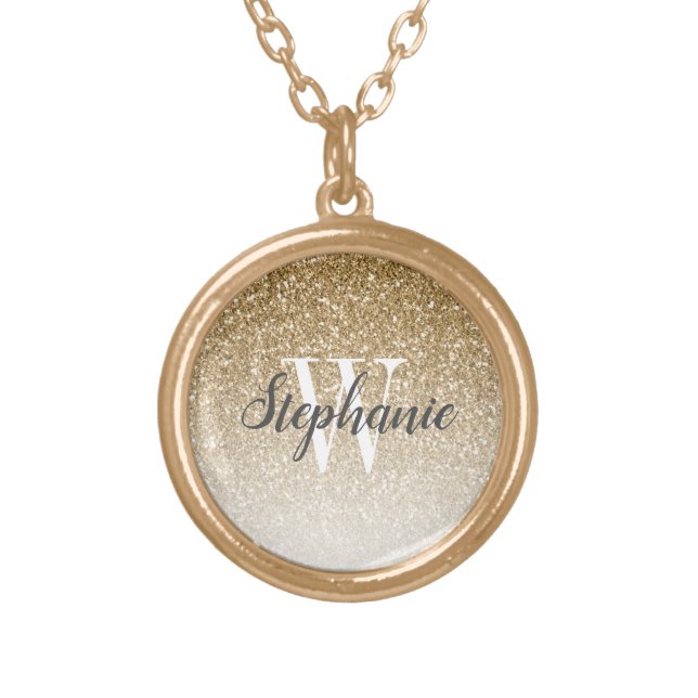 Modern Gold Ombre Faux Glitter Monogram Gold Plated Necklace (Front)