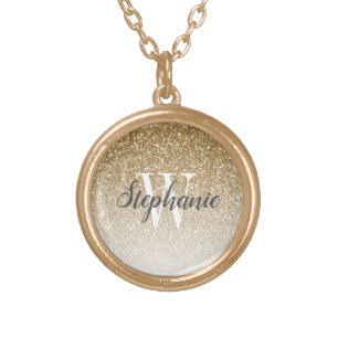 Modern Gold Ombre Faux Glitter Monogram Plated Necklace