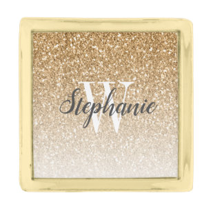 Modern Gold Ombre Faux Glitter Monogram Square Finish Lapel Pin