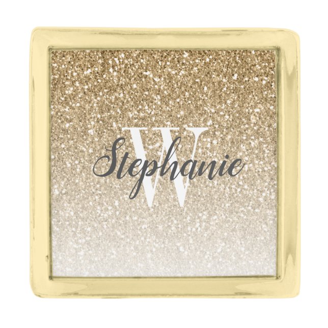 Modern Gold Ombre Faux Glitter Monogram Square Finish Lapel Pin (Front)