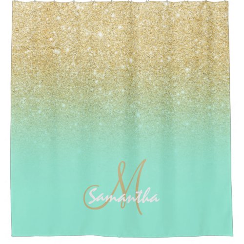 Modern gold ombre mint green block personalized shower curtain