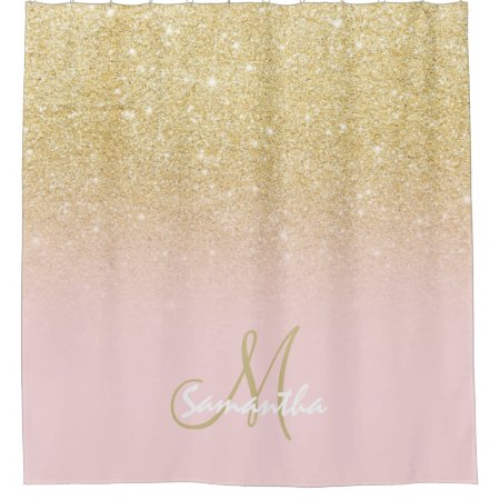 Modern Gold Ombre Soft Pink Block Personalized Shower Curtain